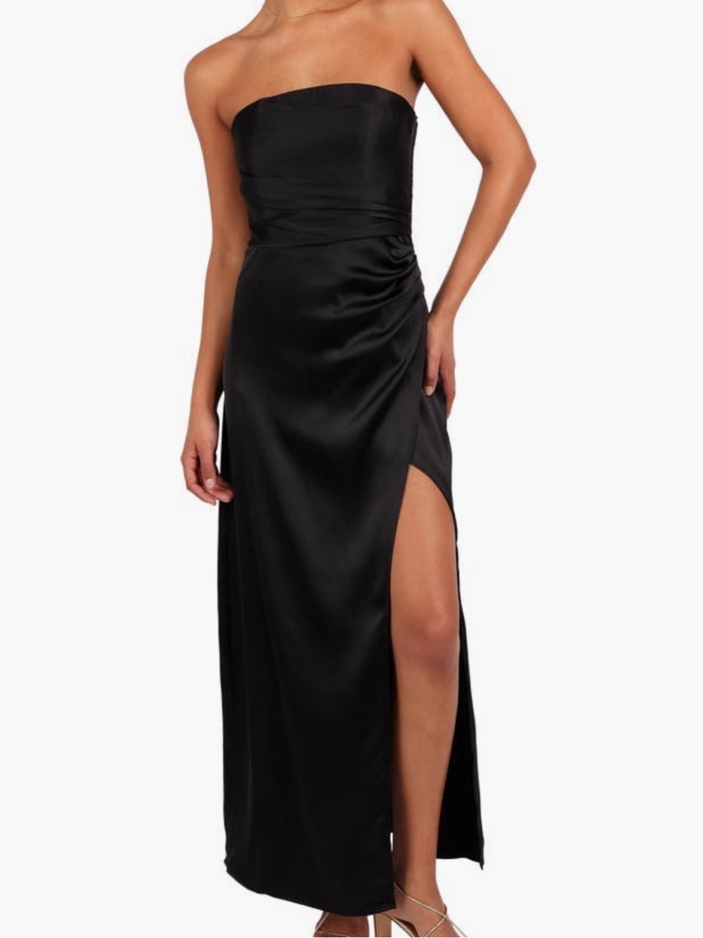 Petal & Pup Black Satin Strapless Midi Dress Small Side Slit NWOT - Picture 4 of 6